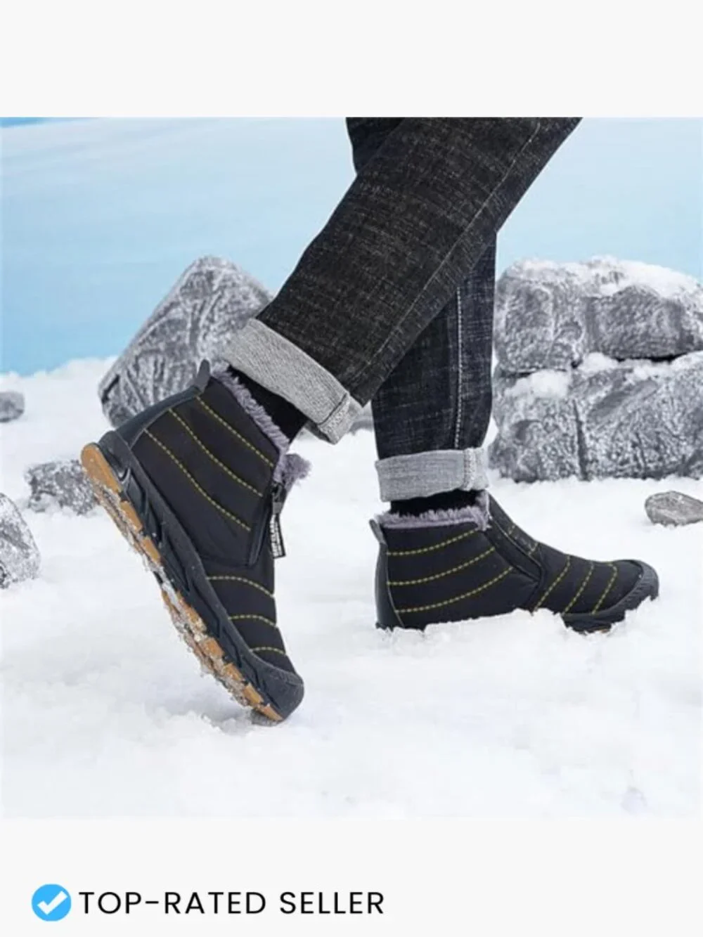 Men’s Snow Boots Water Resistant Non-slip Faux Fur Lined High Top Winter Shoes